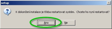 Klepnutím na Ano se počítač restartuje